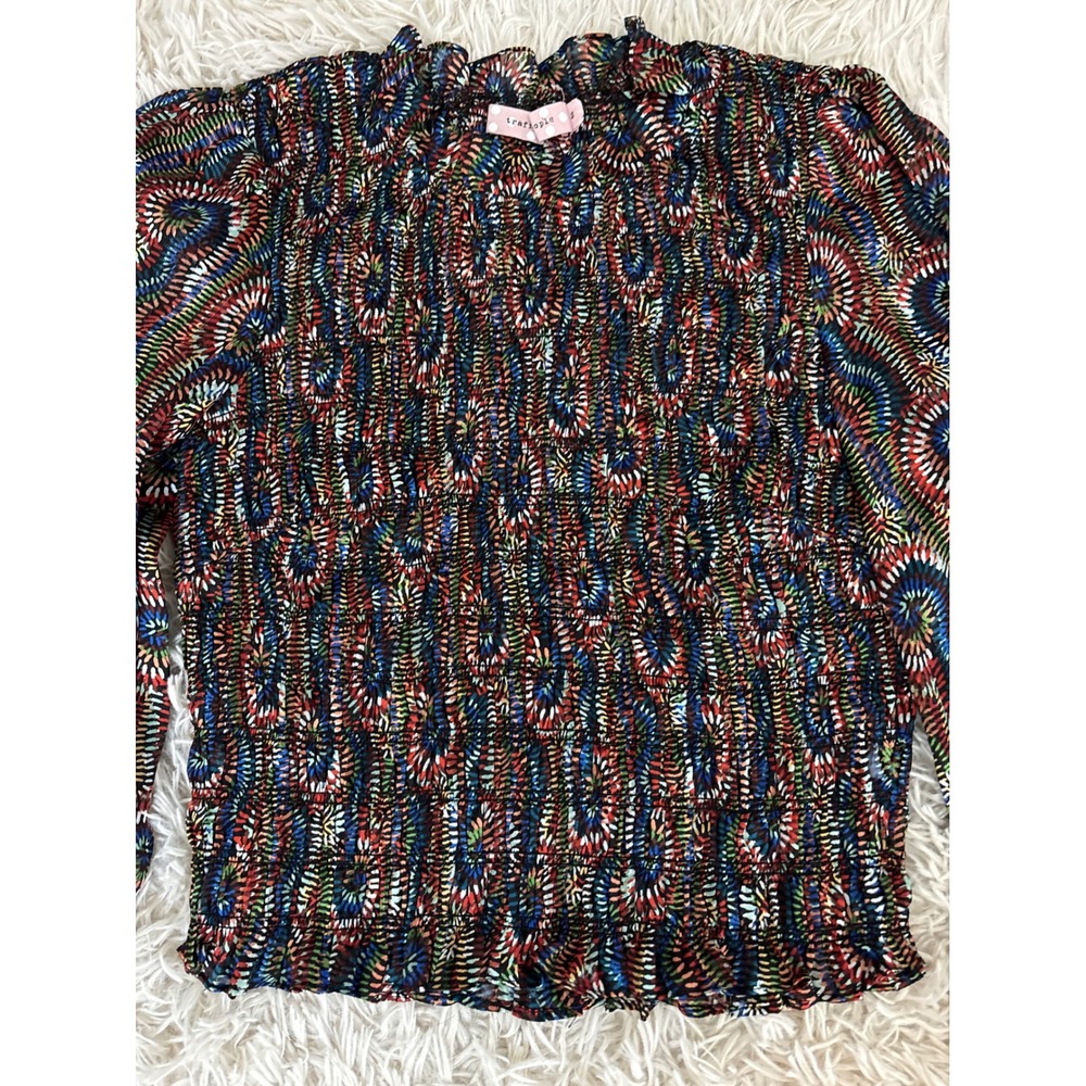 Traffic People Smocked Peasant Blouse Abstract Print Puff Sleeve Women Small - Picture 2 of 7